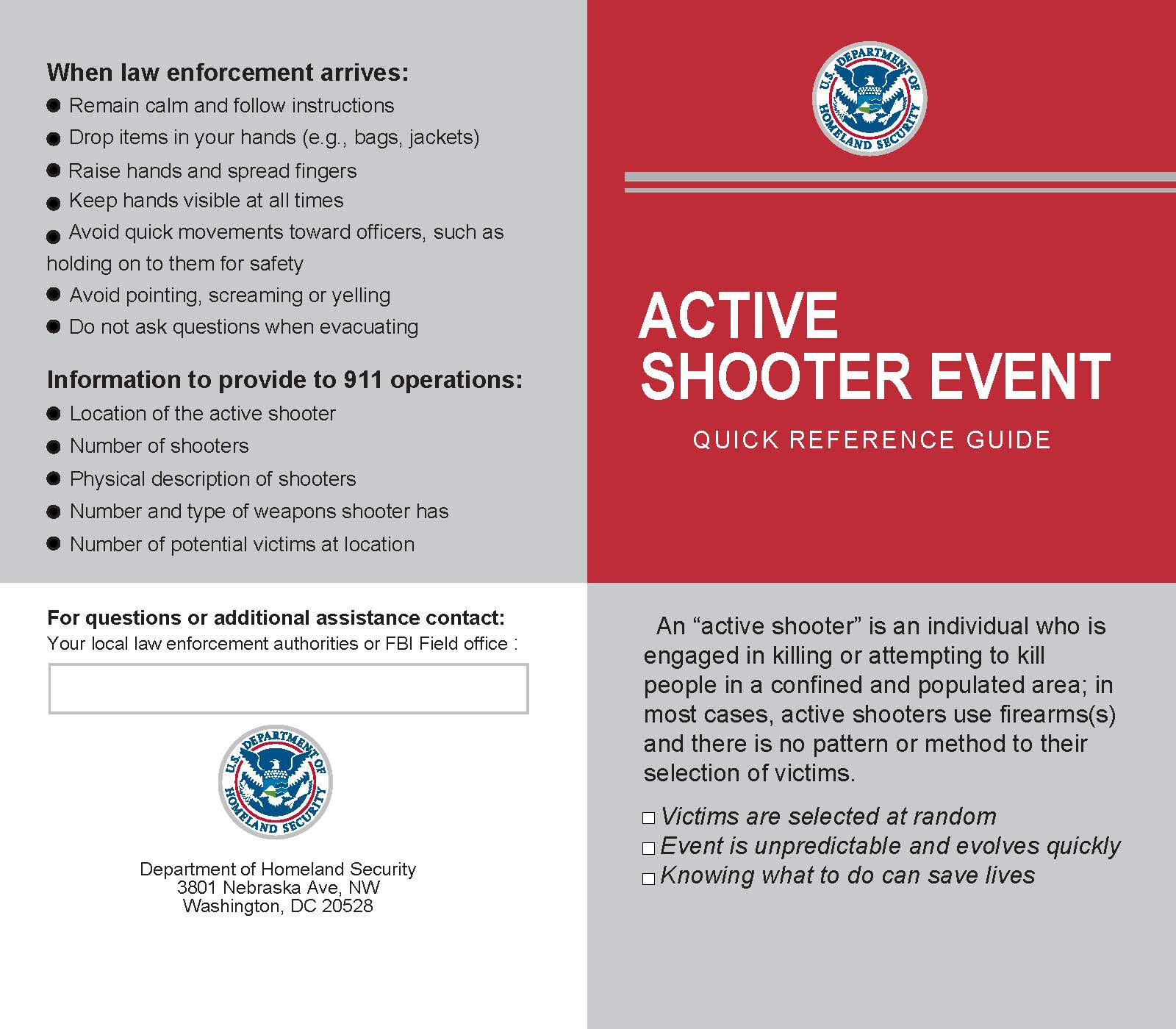 active shooter quick reference